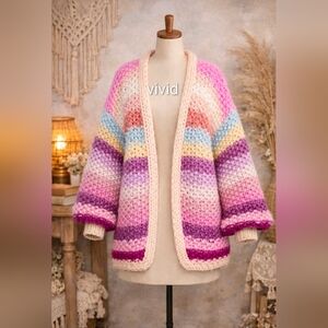 Anthropology Mayflower Knitted Crochet Cardigan In Pink Pastel NWT$250